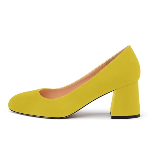 Women's Pumps, Round Closed Toe Chunky Heels, Slip On Fashion Comfort Solid Working Wedding Dressy Shoes for Women2