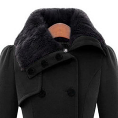 Maiyifu-GJ Womens Lapel Faux Fur Collar Wool Blend Trench Coat Vintage Double Breasted Long Jacket Casual Coat with Belt4