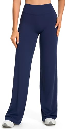 JOYSPELS Straight Leggings Damen Yogahose Schlaghose Flared Hohe Taille Sport Gym Blickdicht Freizeithose Extra Lang Marineblau L