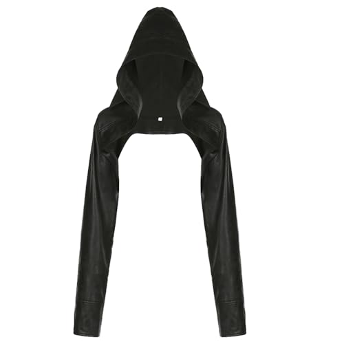 Molilove Women's Leather Hoodie Jacket Trendy Fall Crop Top Irregular Faux Leather Tops Street Casual Outwear