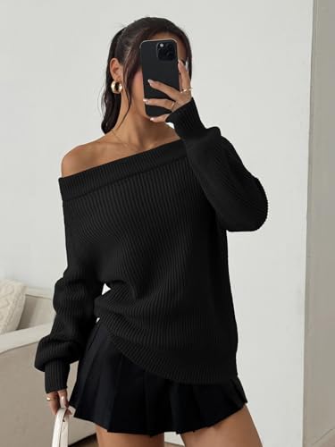 Image of ZAFUL Sweaters for Women Off Shoulder Knit Sweater with Long Sleeve Loose Pullover Jumper Tops