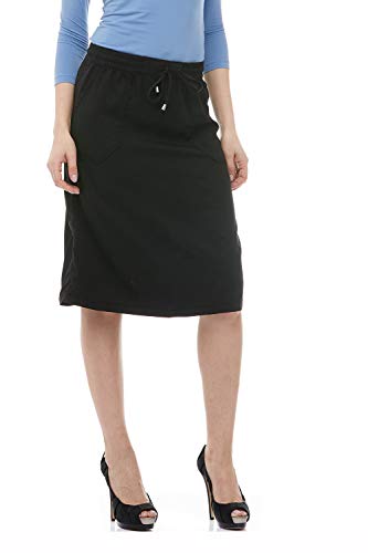 ESTEEZ Women's A-Line Skirt Tencel Denim Knee Length Midi with Pockets - Savannah Black Medium