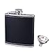 Tuxiaobu Fiaschi per Liquore All'aperto, Shot Flask, 6 Oz in Acciaio Inossidabile con Imbuto, 100% a Prova di Perdite, Regali per Gli Uomini, per Il Regalo della Festa del papà - Pelle Nera