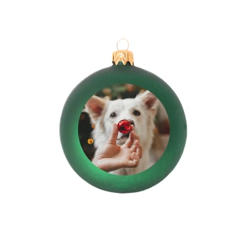 Weihnachtskugel individuell mit ihrem Text oder Foto - Ø 9cm aus Glas - Christbaumkugel mit Digitaldruck (Seidenmatt) (Grün 1)