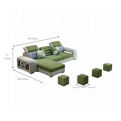 Image of Travis Luxury 8 Seater L Shape Sofa for Living Room Green & Light Grey LHS | Premium Sofa Set 8 Seater | L Shaped Sofa with Ottoman for Bedroom House Decor