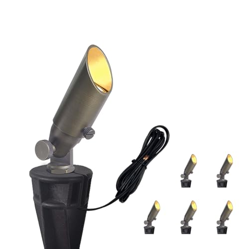 COLOER Mini Size Die-cast Brass Landscape SpotLights Outdoor,12Volt AC/DC Low Voltage LED Wired Landscape Lighting,IP65 Waterproof Outdoor Adjustable Yard Spot Light(104B,Bronze,6-Pack Witho