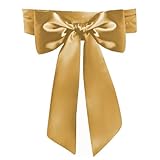 Women Wedding Satin Sash Belt 4'' Wide Double Side Chiffon Sash Bridal Waist Belts (Gold)