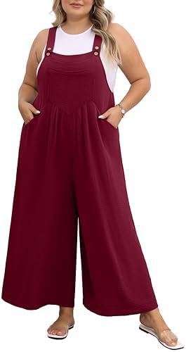 OLRIK Plus Size Jumpsuit for Women Wide Leg Adjustable Straps Overalls Loose Fit Romper with Pockets Spring Summer