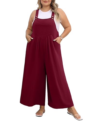 OLRIK Plus Size Jumpsuit for Women Wide Leg Adjustable Straps Overalls Loose Fit Romper with Pockets Spring Summer