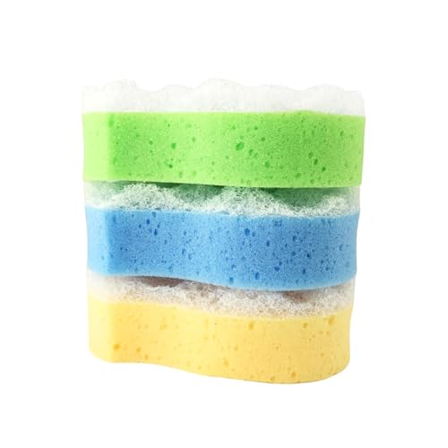 Idea Home éponges de Bain Massage en Forme de S – Lot de 3 éponges Double Face pour Nettoyage & Stimulation – Prise en Main Ergonomique