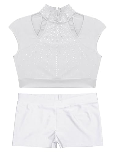 Kids Girls Two-piece Gymnastics Ballet Dance Outfits Crop Top Matching Shorts Tracksuit Set 6-16 Years3