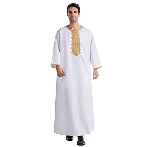 Generic Kurta Men Muslim Men Thobe Men Thobe with Pocket Long Sleeve Round Neck Kaftan Thobe Big and Tall Kaftan2