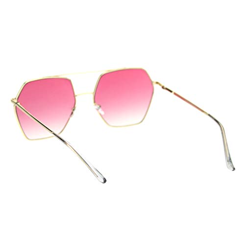 PASTL Womens Hexagon Shape Sunglasses Double Bridge Metal Frame UV 4003