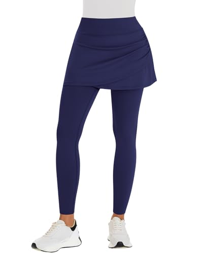 WOWENY Skirted Legging for Women Tulip Hem Ruched with Pockets High Waisted Tennis Golf Skorts Legging with Skirt