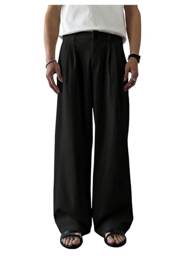 Floerns Men's Wide Leg Baggy Dress Pants Loose Pleated Casual Trousers with Pocket