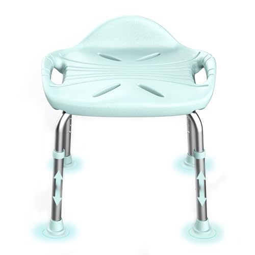 UOJYAIP Taburete de Baño para Personas Mayores, Taburete de Ducha de Aluminio Ligero, Altura Ajustable Silla de Ducha con Patas de Antideslizantes, Pequeño Respaldo y Asas Integradas, Carga de 150 kg