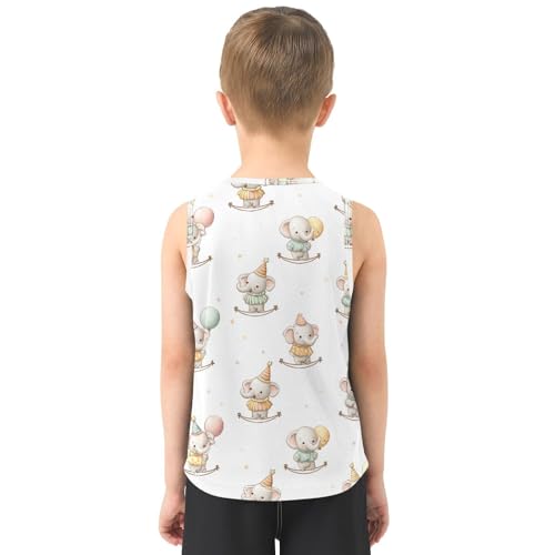Bolaz Boys Athletic Quick Dry Tank Top Sleeveless Workout T Shirts Age 11-15,Cartoon Star Elephant3