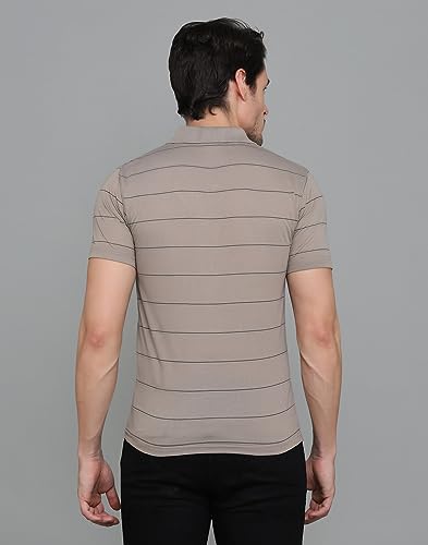 Image of INKKR Men's Striped Polo Neck Cotton Blend Multicolor T-Shirt