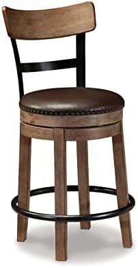 Signature Design by Ashley Pinnadel 24.25" Modern Farmhouse Swivel Counter Height Barstool, Light Brown