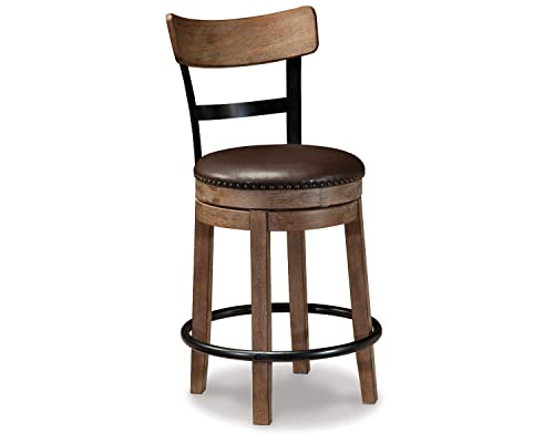 Signature Design By Ashley Pinnadel 24.25" Modern Farmhouse Swivel Counter Height Barstool, Light Brown #TOP3