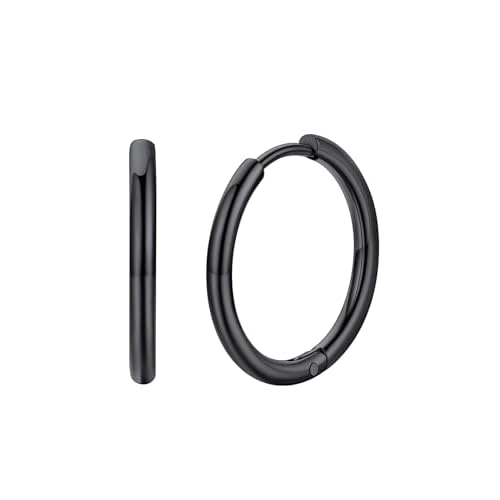 FaithHeart Stainless Steel Black/Silver/Gold Hoop Earrings for Men - Hypoallergenic Small Huggie Hoop Earrings Lightweight Sleeper Earrings Waterproof Cartilage Piercing Jewelry Gift 7-16mm