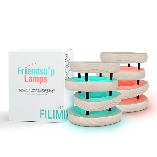 Friendship Lamp® by Filimin Mid-Century Knotty Alder Wood Design - Wi-Fi Touch Lamp LED Light for Long-Distance, Connection, Relationship, Gift, 200+ Colors, App Setup (White/Black Set of 2)