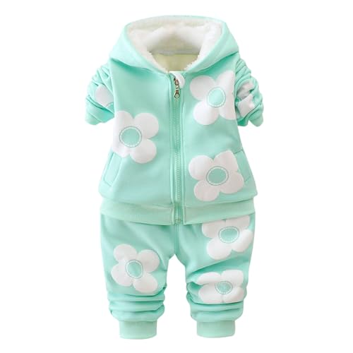 Girls 2 Piece Oufits Cute Flower Sherpa Lined Zip Up Coat and Jogger Sweatpants Fall Winter Clothes for 2-7 Years
