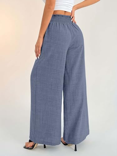 Image of Sugathari Women's Casual Wide Leg Pants - High Waist Elastic Waistband Loose Fit Long Trousers | Lightweight Straight Leg Summer PantsTrouser 254