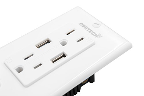 Oviitech 2.4 Amp Dual High Speed Wall Mount Charger Usb Outlet,15A Tamper Resistant Receptacle, 2 Wall Plate Included,White (2 Pack) #TOP2