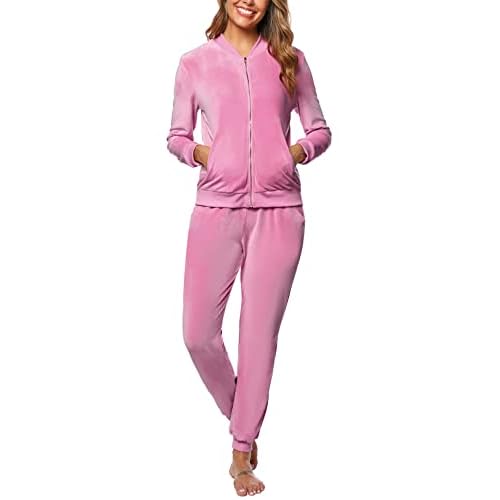 Totatuit Velour Tracksuit Womens Sweatsuit Set Long Sleeve Zip Up Jacket & Drawstring Sweatpants Outfit X-Large Dark Pink