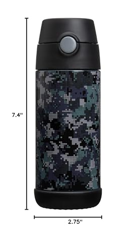 Snug Insulated Kids Water Bottle with Straw & Spout – Double-Wall Stainless Steel, Leakproof, Easy-Flip Lid – For School, Travel, Toddlers & Big Kids - Black Digi Camo, 12oz