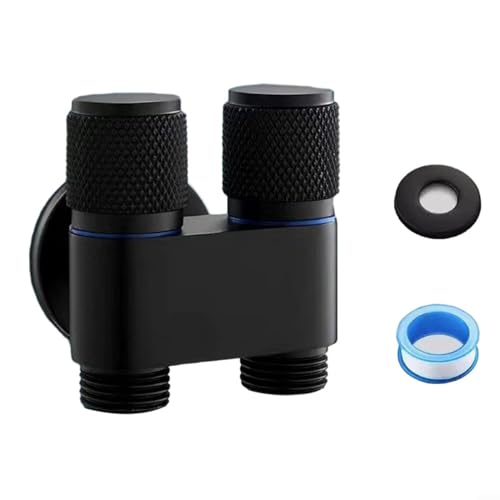 Válvula de control dual de 1 entrada y 2 salidas, válvula triangular G1/2 de doble control para lavadora, inodoro para limpieza de bidé y baño (negro)