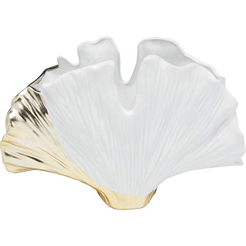 Kare Design Vase Ginkgo Elegance, Blanc, Or, Grès Vernissé, Vase Decoratif pour Fleur, Deco Intérieur, Decoration Chambre, Salon, Maison, 18 x 26 x 9 cm