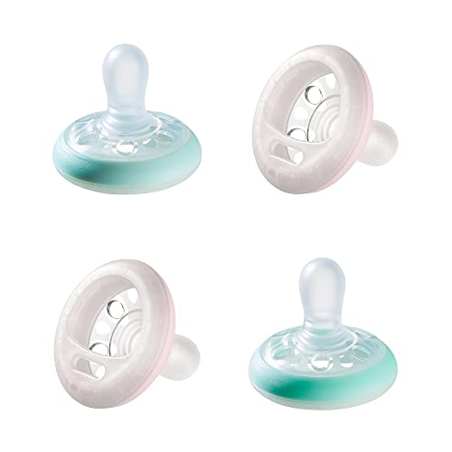 Tommee Tippee Sucette de Nuit Imitant le Sein Maternel, Texture Proche de la Peau, Forme Orthodontique Symétrique, 0-6 Mois, Lot de 4 Cover