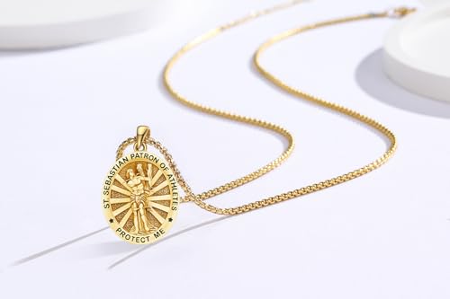 Saint Sebastian Medal Necklace for Men Women 925 Sterling Silver Protect This Athlete Pendant 18k Gold Plated Patron St Sebastian Confirmation Gifts Religious Protection Amulet Jewelry3