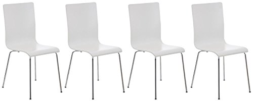 CLP Lot De 4 Chaises Pepe avec Assise en Bois I Chaises De Salle D'Attente avec Pieds en Métal, Couleur:Blanc