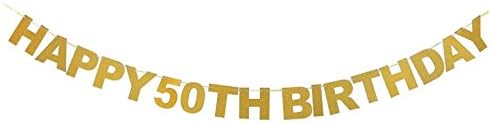 Veewon Happy 50th Birthday Banner Gold Glitter Letters Bunting Garlands 50th Birthday Anniversary Party Photo Prop Decor