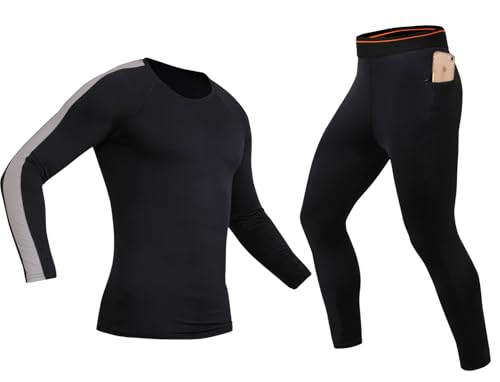 Image of WMX Men's Workout Set Compression Shirt and Pants Top Long Sleeve Sports Tight Base Layer Suit Quick Dry & Moisture-Wicking.(Compression Workout Set Combo)