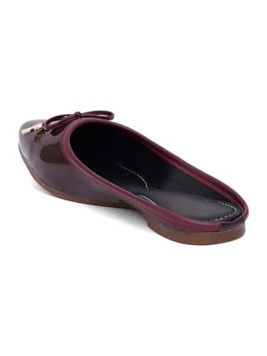 Image of TRYME Elegant Women's Glossy Patent Slip-On Mules with Bow Detail | Comfortable Flat Sandals for Office, Casual & Daily Wear