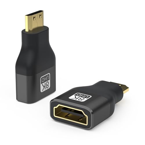 vgggrd 2 Piezas 8K Adaptador Mini HDMI a HDMI, Mini HDMI Macho a HDMI Hembra Soporte HDR10+, 3D, 2.1 2.0A/B, 1.4A