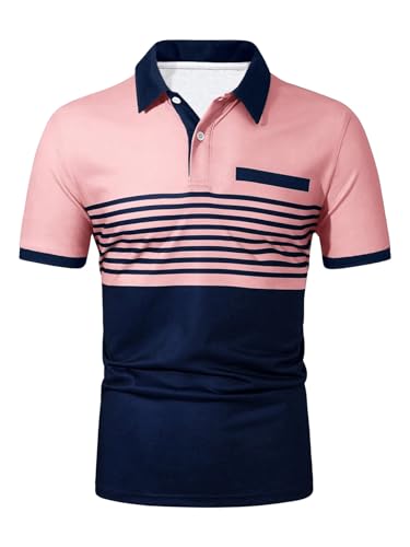 SOLY HUX Men's Golf Shirts Short Sleeve Striped Collared T Shirt Casual Work Shirts4
