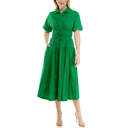 Maison Tara Women's Plus Size Collared Short Sleeve Smocked Shirt Dress Midi, BrightGreen by Maison Tara - Used condition - US$32.07