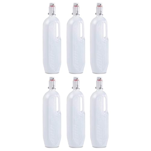 Tradineur - Pack de 6 Botella de plástico con asa - Disponible tapón a presión y asa - Fabricado en plástico (PP) - 30 x 6,5 x 7,5 cm - 1 Litro