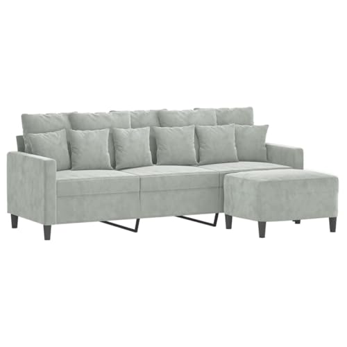 KATERYY 3-Sitzer-Sofa mit Hocker Hellgrau 180 cm Samt Möbel Wohnzimmer – Bild 5
