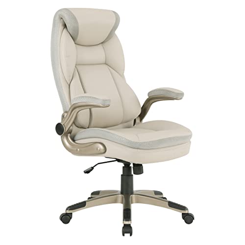 Office Star ECH Series Executive Bonded Leather Office Chair with Lumbar Support and Padded Height Adjustable Arms, Taupe with Cocoa Coated Nylon Base