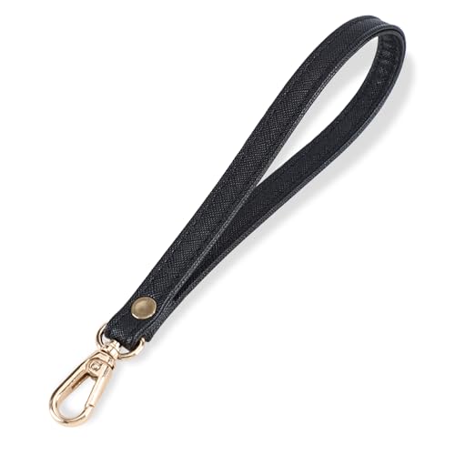 Dragonne de poignet en cuir noir U+U et boucles dorées pour clés et pochette