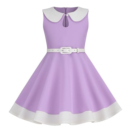 Mjjsk Vestidos para niñas de los años 50, vintage, sin mangas, acampanado, vestido de fiesta, retro, vacaciones, princesa, vestido de graduación, lindo vestido de verano para niños, A21, Morado (, 7-8