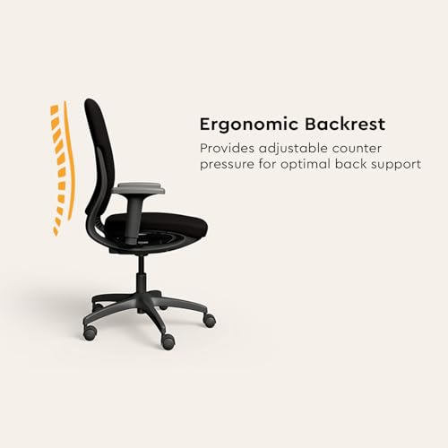 Image of Interio by Godrej Chair, Motion High Back Knitted Fabric Ergonomic Office Chair (Black Ink - Grey Body), 1-Year Warranty, Adjustable Armrest