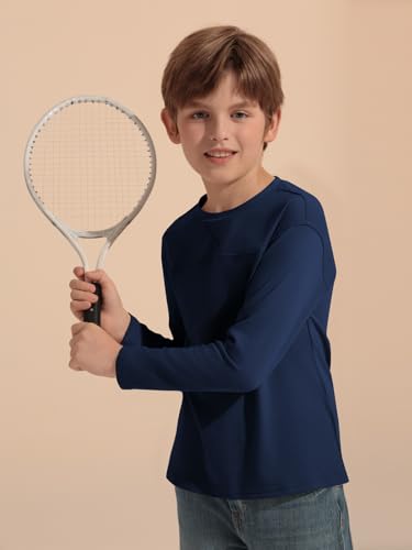 Haloumoning Kids Boys Casual T Shirts Long Sleeve Crewneck Loose Fit Tops Basic Tees 5-14 Years4