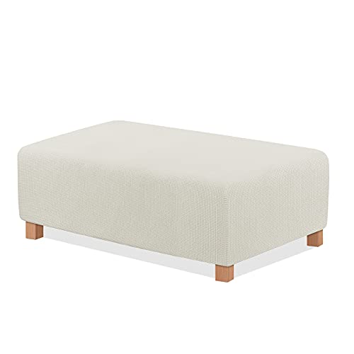 TAOCOCO Ottoman Cover Rectangular Storage Ottoman Slipcover Stretch Footrest Stool Covers Furniture Protectors Spandex Jacquard Fabric with Elastic Band Ivory